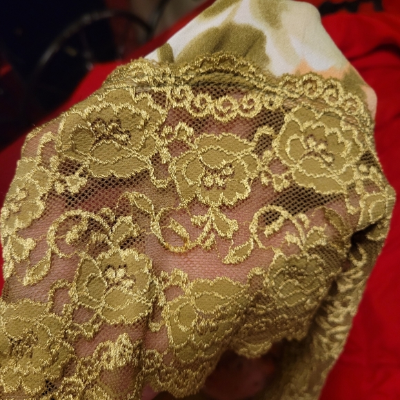 Vtg Y2K Vanity olive grn floral lace strapless keyhole crinkle tube top 1X NWOT - Picture 9 of 16